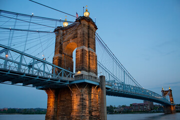 The Roebling bridge, historic bridge you can walk or drive on from Covington to Cincinnati.