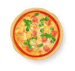 Realistic pizza on white background. Traditional italian food vegetarian vegetable pizza. Restaurant and homemade food vector