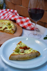 pizza with wine