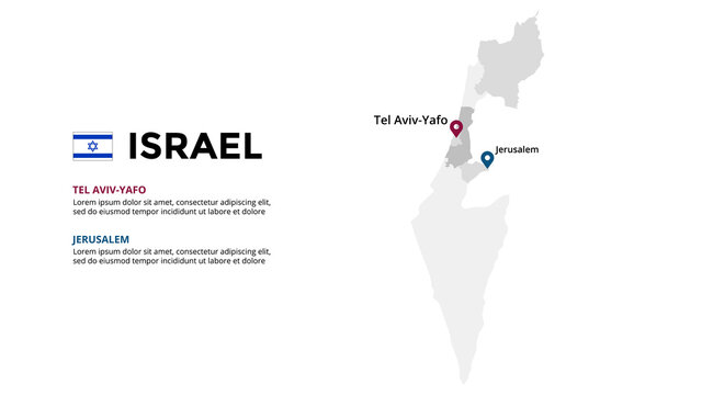 Israel vector map infographic template. Slide presentation. Global business marketing concept. Asia country. World transportation geography data. 