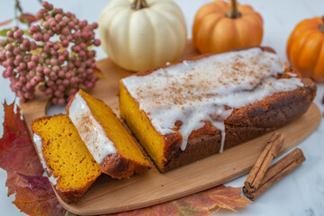One loaf of homemade pumpkin bread 