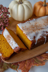 One loaf of homemade pumpkin bread 