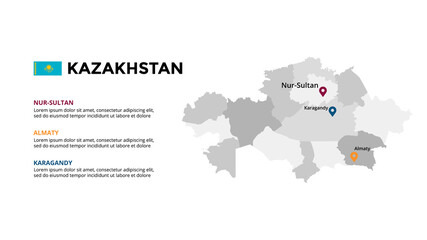 Kazakhstan vector map infographic template. Slide presentation. Global business marketing concept. Asia country. World transportation geography data. 