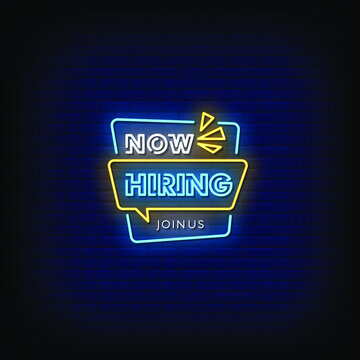 Now Hiring Neon Signs Style Text Vector