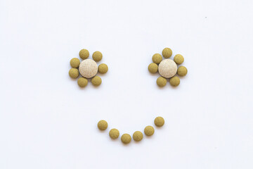 herbal cough sore throat pastille  for health care arrangement flat lay style on background white 