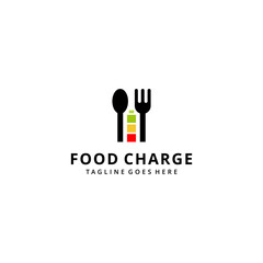 Illustration modern battery charger with fork and spoon sign logo design template
