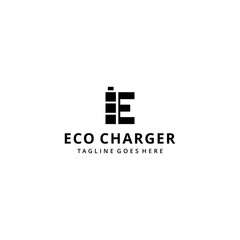 Illustration modern battery charger with initial E sign logo design template