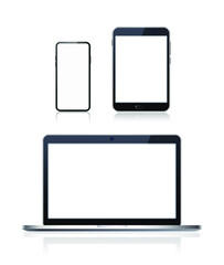 Set of Technological Devices with Blank Screen on White Background . Isolated Vector Elements