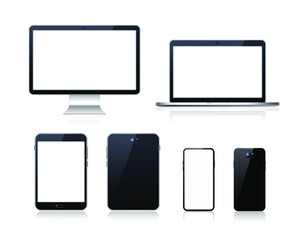 Set of Technological Devices with Blank Screen on White Background . Isolated Vector Elements