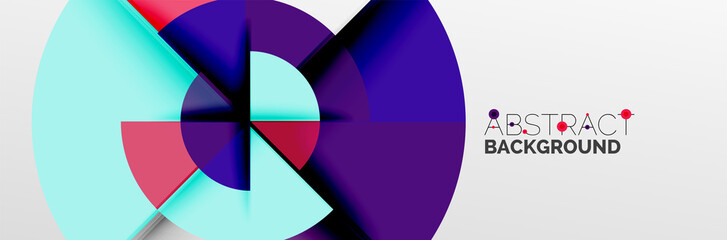 Bright color circles, abstract round shapes and triangles composition with shadow effects. Vector modern geometric design template