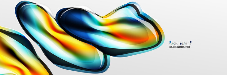 Vector abstract background, flowing liquid style bubble with metallic, color quicksilver chrome texture and color glow effects