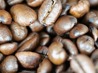 isolated extreme close up of coffee beans texture front and back