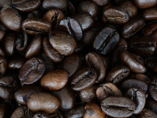 isolated extreme close up of coffee beans texture front and back