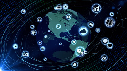 Technology Icon Network World Internet Digital devices on space Earth 3D illustration