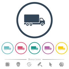 Freight car flat color icons in round outlines