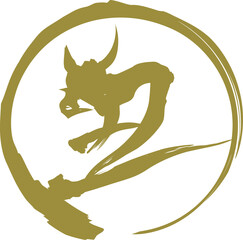 丸に干支「丑」の筆文字　金色の年賀状素材　ベクターイラスト