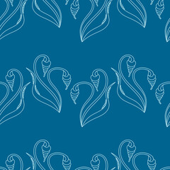 Obraz premium Delicate seamless pattern of thin stems and flower buds, beautiful floral ornament . Vector hand drawn style . Horizontal stripes