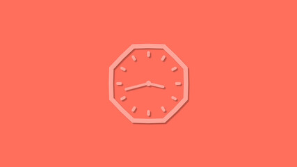 Beautiful 3d 12 hours clock isolated on red background, Clock icon