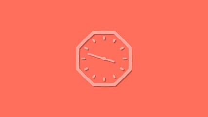 Beautiful 3d 12 hours clock isolated on red background, Clock icon