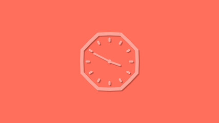 Beautiful 3d 12 hours clock isolated on red background, Clock icon