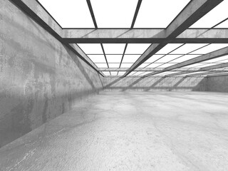 Dark Concrete Wall Architecture. Empty Room