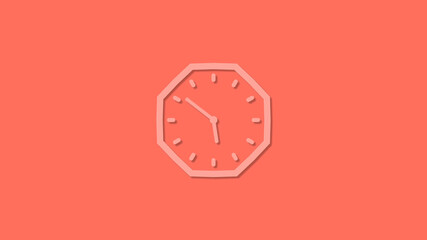 Beautiful 3d 12 hours clock isolated on red background, Clock icon