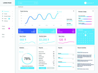 Dashboard user admin panel template design. Vector abstract modern web UI design