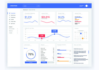 Dashboard user admin panel template design. Vector abstract modern web UI design