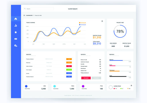 Dashboard user admin panel template design. Vector abstract modern web UI design