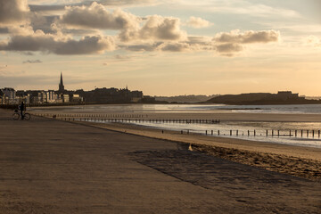 The evening light on beach and olt town of Saint Malo , France, Ille et Vilaine, Brittany, France,