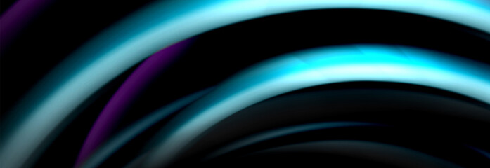 Dynamic motion abstract background. Color blurred stripes on black. Wave liquid lines poster. Vector illustration