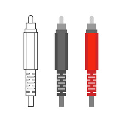 Various electronic wire connectors and inputs, jacks and plugs vector icon set. Three versions of one type of connectors - outline, monohrome and colorful
