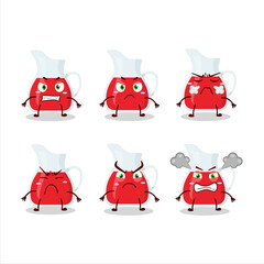 Jug of cranberry juice cartoon character with various angry expressions