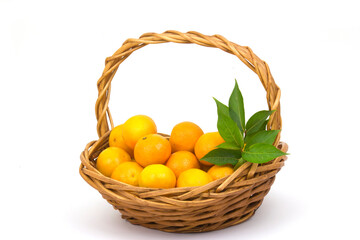 tangerines in a basket on white background