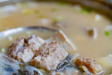 Close up shot of steamed fish soup