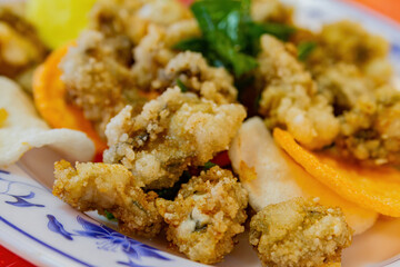Close up shot of deep fried oyster