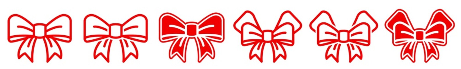 Obraz premium Ribbon Bow Icon Red | Wedding Ribbons Illustration | Birthday Gift Symbol | Christmas Bows Logo | Valentine's Day Sign | Isolated | Variations