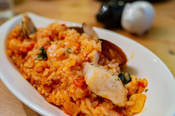 Close up shot of Italian style seafood rice