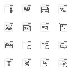 Web developing line icons set, SEO outline vector symbol collection, linear style pictogram pack. Signs, logo illustration. Set includes icons as website login password, online monitoring, sitemap