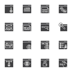 Web developing vector icons set, modern solid symbol collection, SEO filled style pictogram pack. Signs, logo illustration. Set includes icons as website login password, online monitoring, sitemap