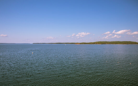 View of Lake Thurmond with blue skies clouds