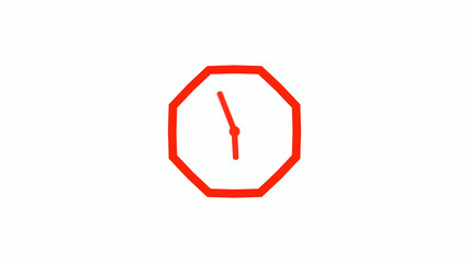 New red color 12 hours counting down clock icon on white background, Red clock icon