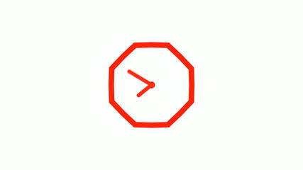 New red color counting down clock icon on white background, 12 hours clock icon