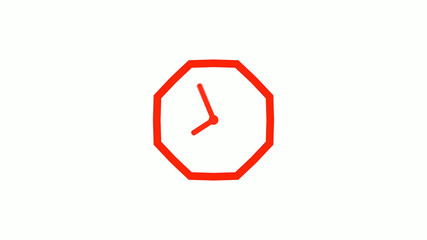 New red color counting down clock icon on white background, 12 hours clock icon