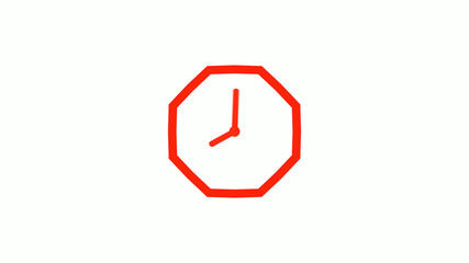New red color counting down clock icon on white background, 12 hours clock icon