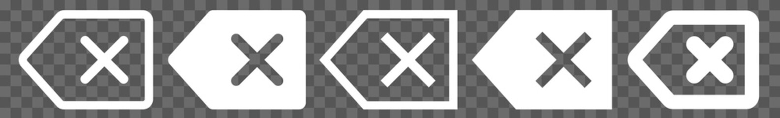 Obraz premium Delete Arrow Icon White | Remove Text Arrows Illustration | Cancel Symbol | Button Back Logo | Clear Cross Sign | Isolated Transparent | Variations