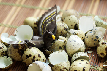 Bird toy and quail eggs