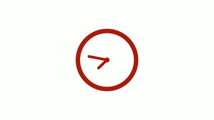 New red color 12 hours clock icon on white background, New red color clock icon