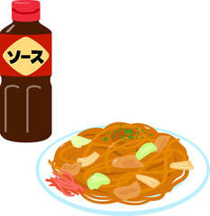 焼きそばとボトル入りのソース