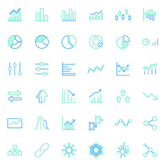 Set of graph and chart colored line style Icons. Contains such Icons as diagram, data, business, information, statistic, presentation, growth, stats, financial And Other Elements. 